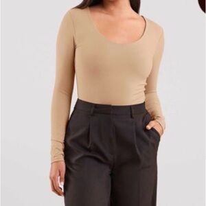 nuuds Scoop Neck Long Sleeve Bodysuit in oat